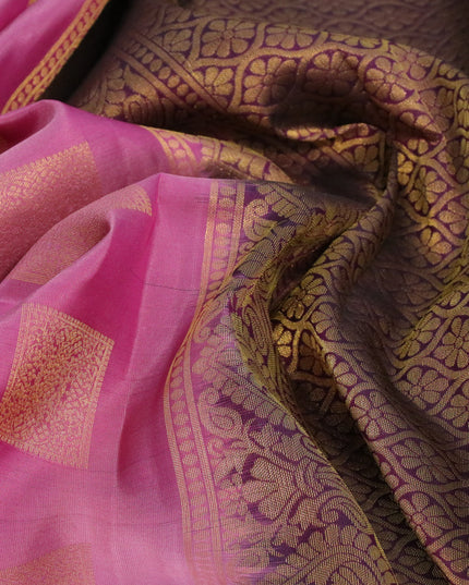 Roopam silk saree mavue pink and wine shade with zari woven box type buttas and zari woven border