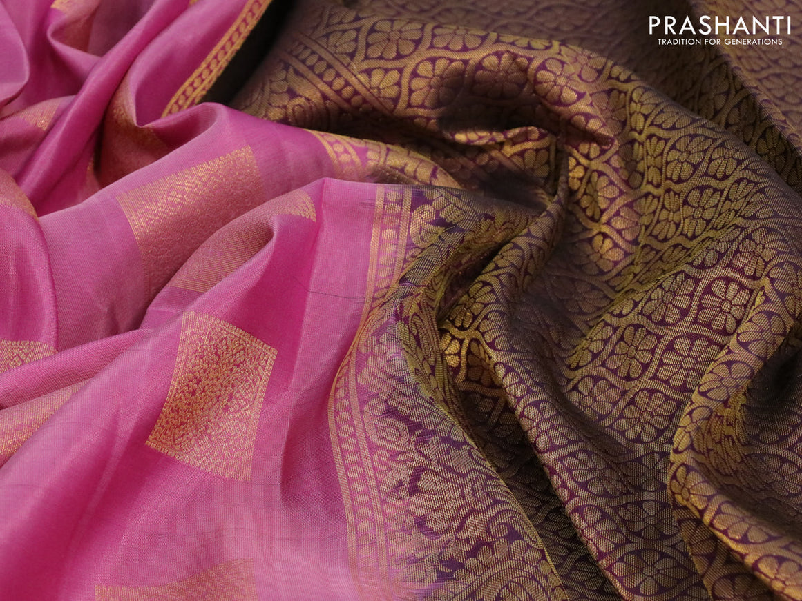 Roopam silk saree mavue pink and wine shade with zari woven box type buttas and zari woven border