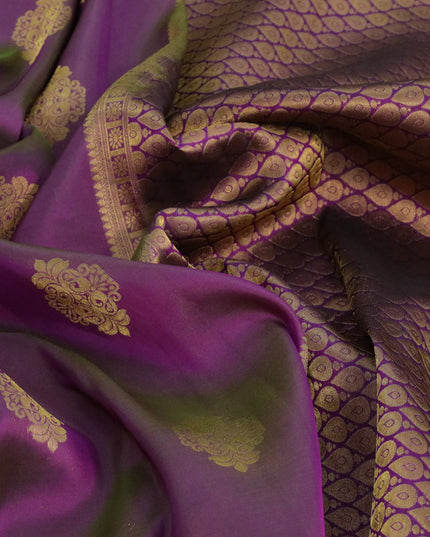 Roopam silk saree dual shade of greenish violet with zari woven buttas and rich zari woven border