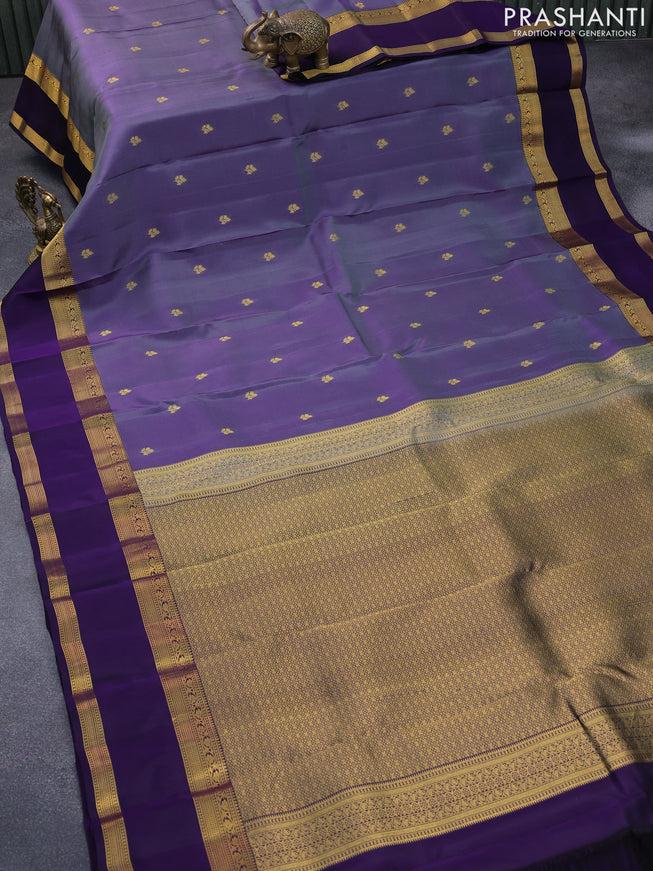 Roopam silk saree dual shade of grey and dark navy blue with zari woven buttas and rettapet zari woven border