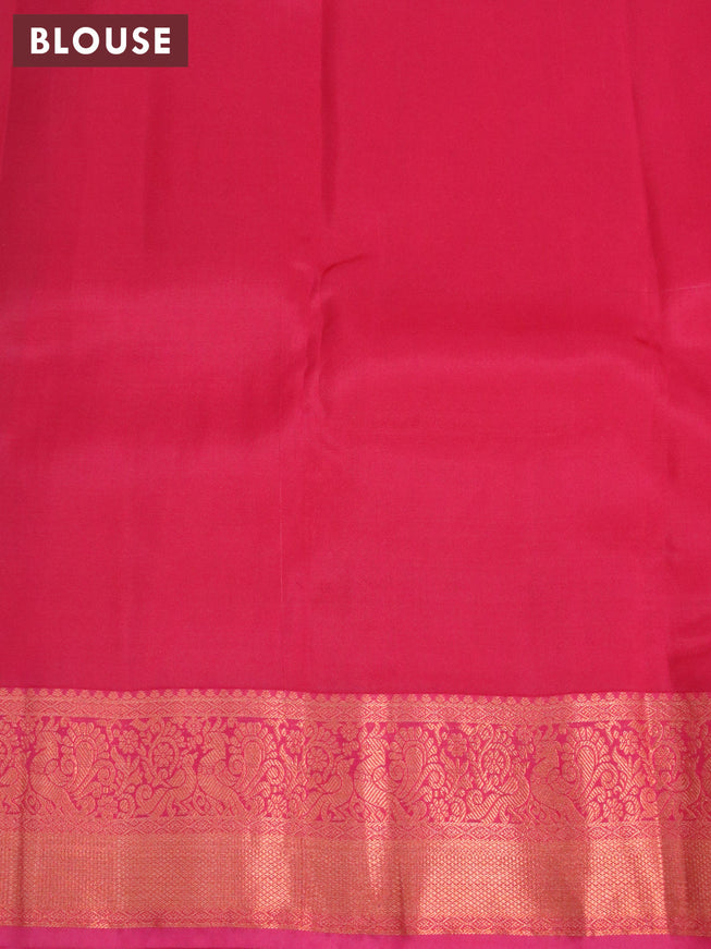 Roopam silk saree parrot green and pink with copper zari woven buttas and annam copper zari woven border