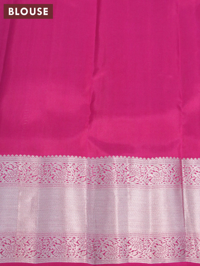 Roopam silk saree blue and dark magenta pink with allover silver zari weaves and long rich silver zari woven border