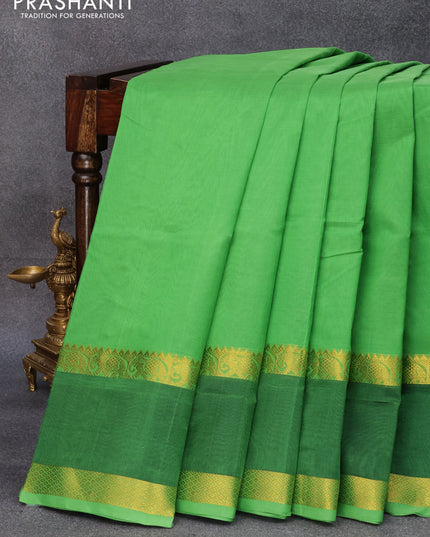 10 yards silk cotton saree green and blue with plain body and long rettapet zari woven border without blouse