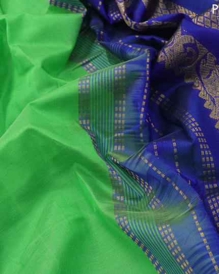 10 yards silk cotton saree green and blue with plain body and long rettapet zari woven border without blouse