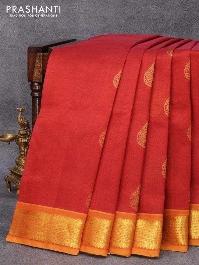 10 yards silk cotton saree maroon and dark mustard yellow with zari woven buttas and zari woven border without blouse