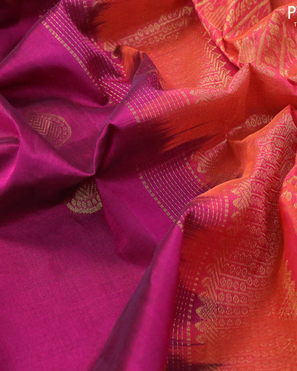 10 yards silk cotton saree dark magenta and dual shade of pink with zari woven buttas and zari woven border without blouse