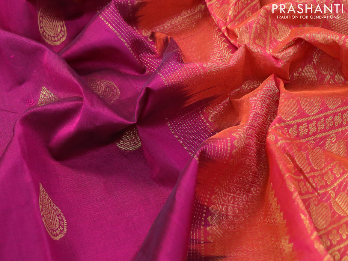 10 yards silk cotton saree dark magenta and dual shade of pink with zari woven buttas and zari woven border without blouse