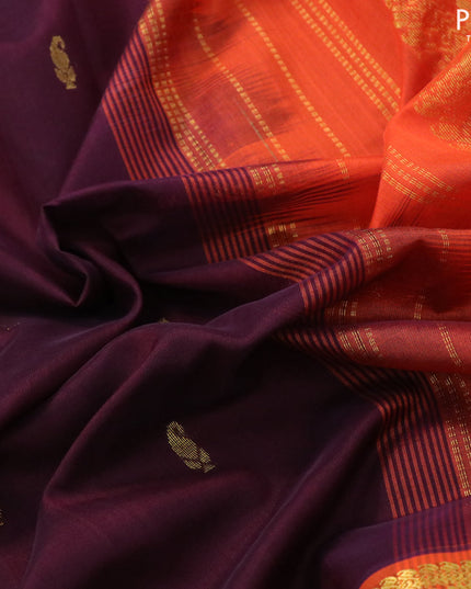 10 yards silk cotton saree deep maroon and orange with paisley zari woven buttas and annam zari woven border without blouse
