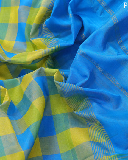 10 yards silk cotton saree multi colour and cs blue with paalum pazhamum checks and zari woven border without blouse