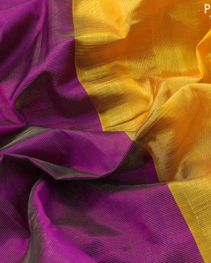 10 yards silk cotton saree purple and mango yellow with allover vairosi pattern and zari woven border without blouse