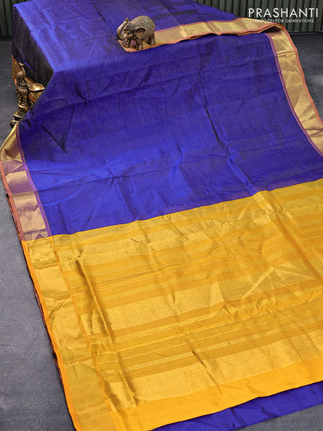 10 yards silk cotton saree blue and mango yellow with allover vairosi pattern and zari woven border without blouse