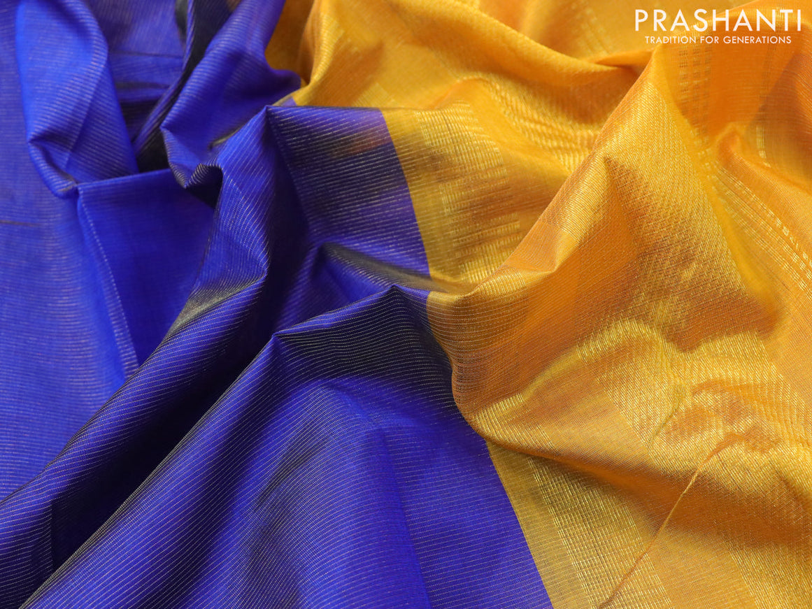 10 yards silk cotton saree blue and mango yellow with allover vairosi pattern and zari woven border without blouse