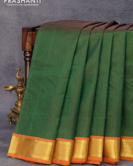 10 yards silk cotton saree green and orange with allover vairosi pattern and zari woven border without blouse