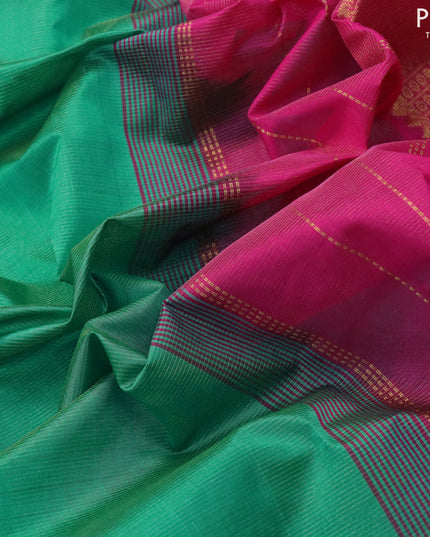 10 yards silk cotton saree teal green shade and magenta pink with allover vairosi pattern and zari woven border without blouse