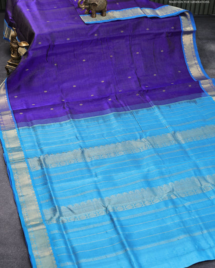 10 yards silk cotton saree royal blue and cs blue with allover vairosi pattern & buttas and zari woven border without blouse