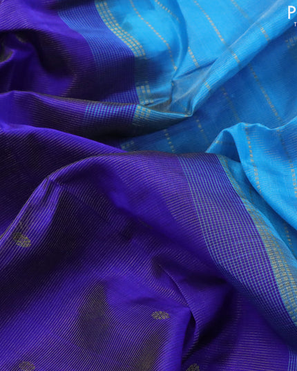 10 yards silk cotton saree royal blue and cs blue with allover vairosi pattern & buttas and zari woven border without blouse