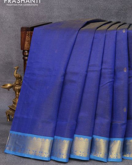 10 yards silk cotton saree blue and cs blue with allover vairosi pattern & buttas and zari woven border without blouse