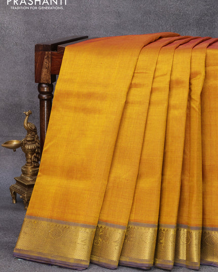 10 yards silk cotton saree mustard yellow and blue with allover vairosi pattern and zari woven border without blouse