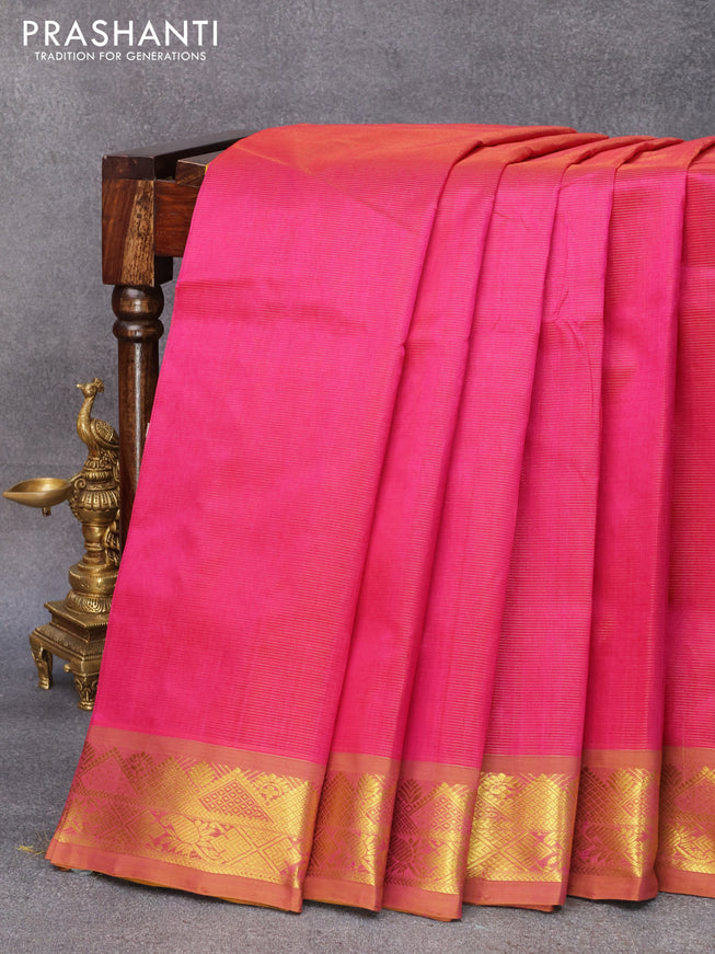 10 yards silk cotton saree pink and dark mustard with allover vairosi pattern and zari woven border without blouse