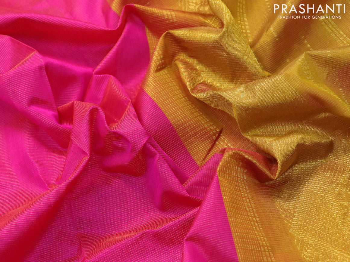 10 yards silk cotton saree pink and dark mustard with allover vairosi pattern and zari woven border without blouse