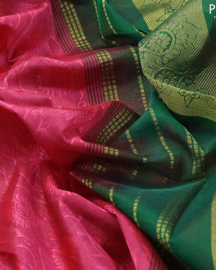 10 yards silk cotton saree pink shade and green with allover self emboss jaquard and zari woven border without blouse