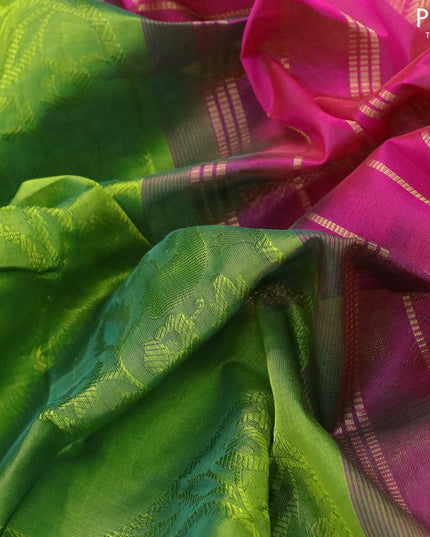 10 yards silk cotton saree light green and pink with allover self emboss jaquard and annam & paisley zari woven border without blouse