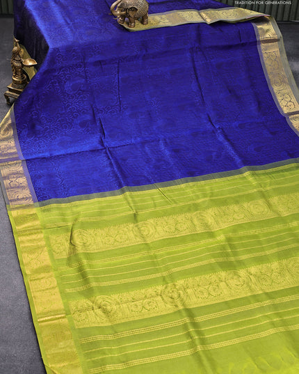 10 yards silk cotton saree blue and light green with allover self emboss jaquard and zari woven border without blouse