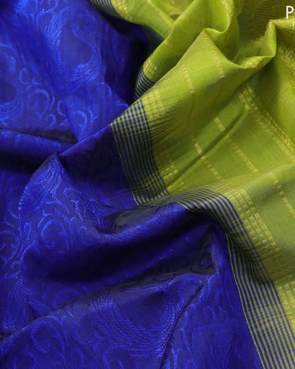 10 yards silk cotton saree blue and light green with allover self emboss jaquard and zari woven border without blouse