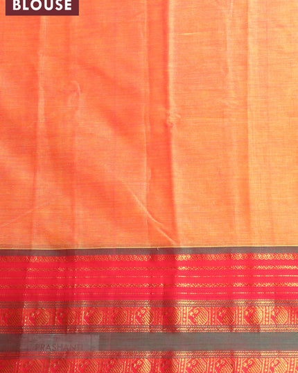 Narayanpet cotton saree dual shade of mustard yellow and red with plain body and zari woven paisley border