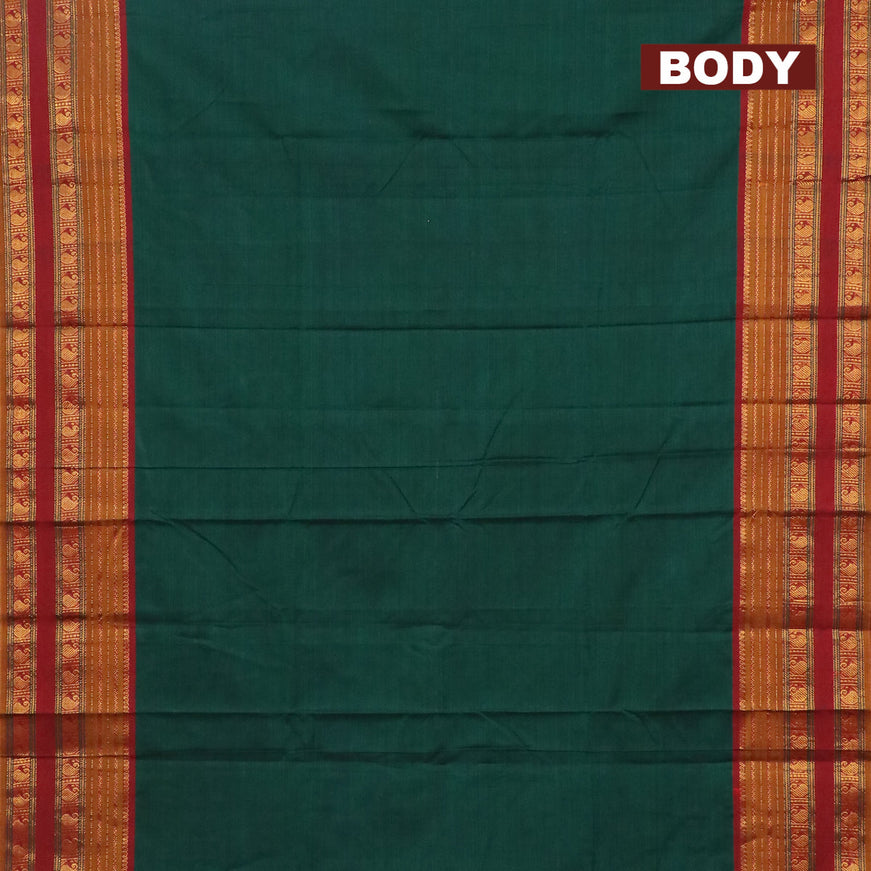 Narayanpet cotton saree green and mustard yellow with plain body and zari woven paisley border