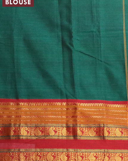 Narayanpet cotton saree green and mustard yellow with plain body and zari woven paisley border