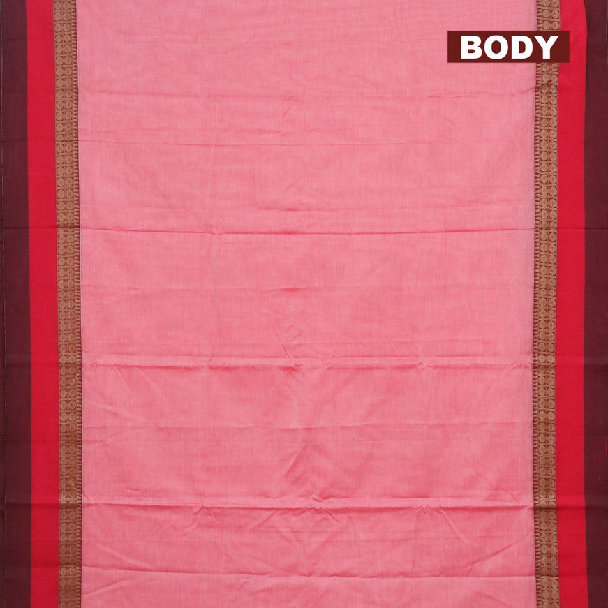 Narayanpet cotton saree dual shade of pink and maroon with plain body and simple zari woven border