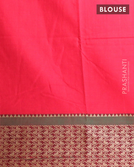 Narayanpet cotton saree red and dual shade of green with plain body and thread woven border