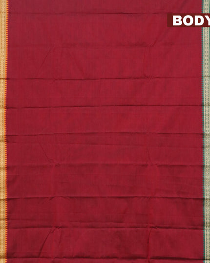 Narayanpet cotton saree maroon with plain body and rettapet rudhraksha thread woven ganga jamuna border