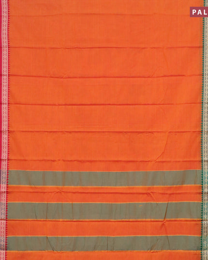 Narayanpet cotton saree sunset orange with plain body and rettapet rudhraksha thread woven ganga jamuna border