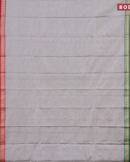 Narayanpet cotton saree grey with plain body and rettapet rudhraksha thread woven ganga jamuna border