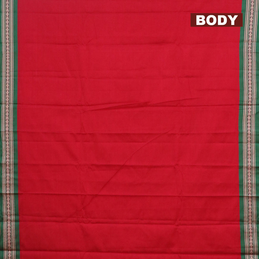 Narayanpet cotton saree red and green with plain body and rudhraksha thread woven border
