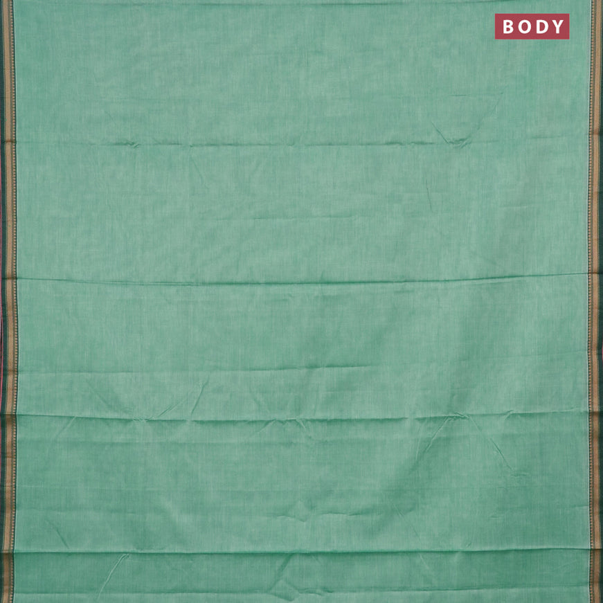 Narayanpet cotton saree teal green and green with plain body and thread woven border