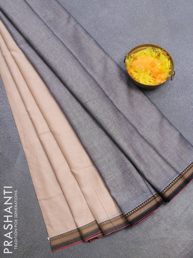 Narayanpet cotton saree cream with plain body and thread woven border