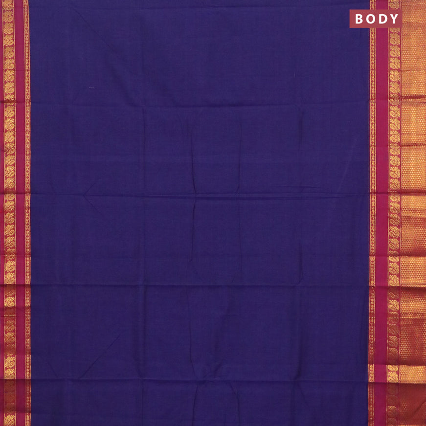 Narayanpet cotton saree dark blue and dual shade of maroon with plain body and zari woven border