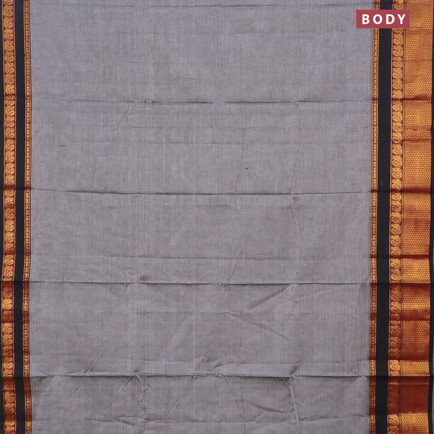 Narayanpet cotton saree grey and black with plain body and zari woven border