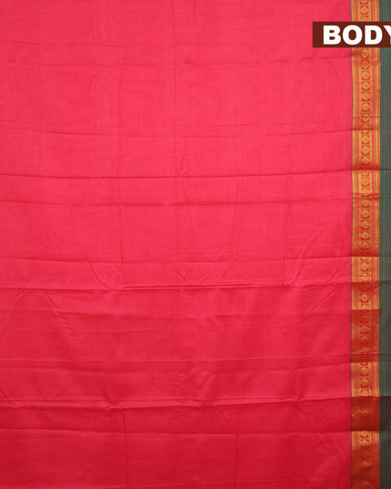 Narayanpet cotton saree pink and green with plain body and rettapet rudhraksha zari woven border