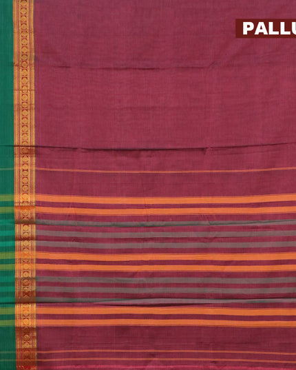 Narayanpet cotton saree mauve pink and green with plain body and rettapet rudhraksha zari woven border
