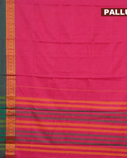 Narayanpet cotton saree pink and green shade with plain body and rettapet rudhraksha zari woven border