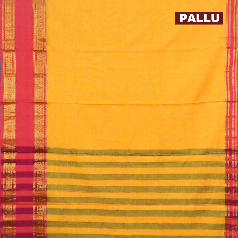 Narayanpet cotton saree yellow and pink shade with plain body and rettapet rudhraksha zari woven border