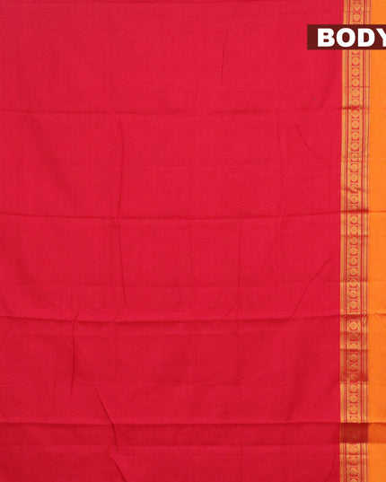 Narayanpet cotton saree red and mustard yellow with plain body and rettapet rudhraksha zari woven border