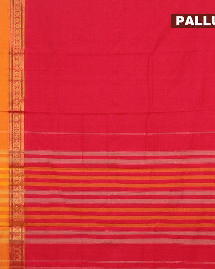 Narayanpet cotton saree red and mustard yellow with plain body and rettapet rudhraksha zari woven border