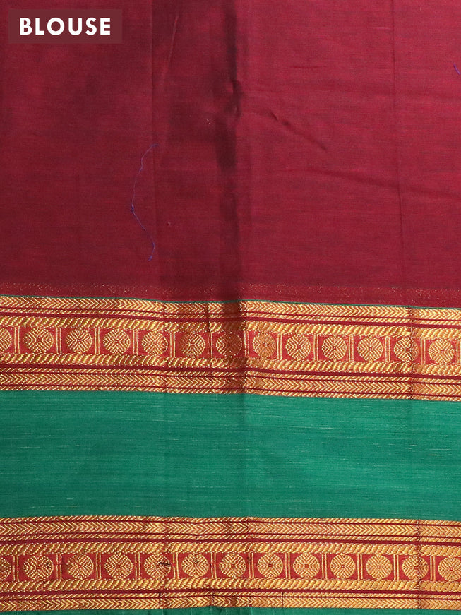 Narayanpet cotton saree maroon and green with plain body and rettapet rudhraksha zari woven border