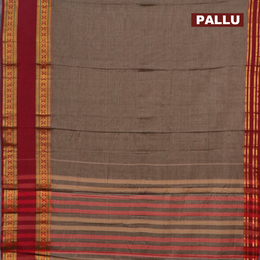 Narayanpet cotton saree grey shade and maroon with plain body and rettapet rudhraksha zari woven border
