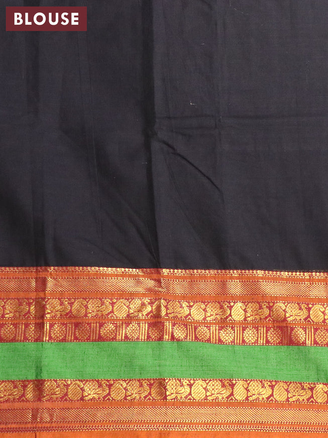 Narayanpet cotton saree black and dark mustard with plain body and rettapet zari woven border
